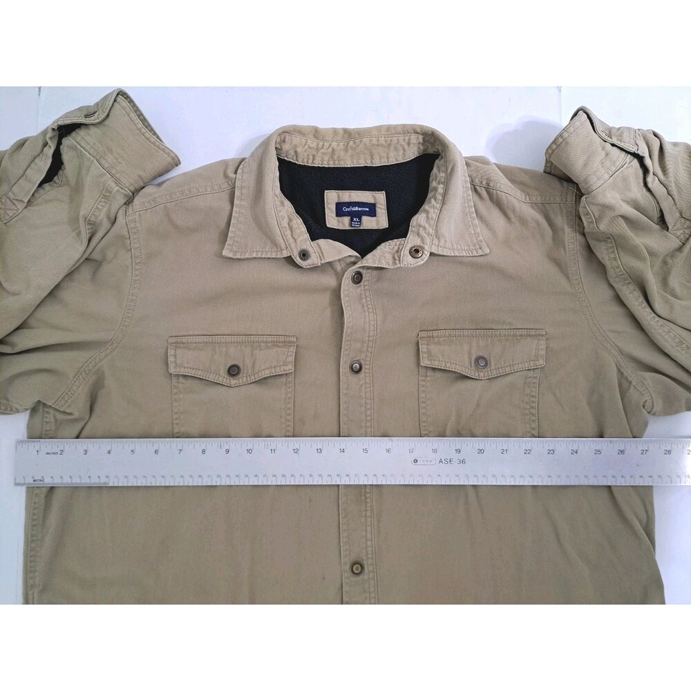 Croft Barrow Mens XL Canvas Chore Jacket Shirt Fleece Lined Coat Khaki Field - Picture 10 of 12